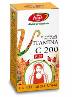 Vitamina C 200 mg cu Macese si Catina, F152, 60 comprimate masticabile, Fares
