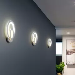 Lampi - Aplica LED Circle, 2 cercuri, 3 tipuri de lumini, intensitate reglabila, 20x24cm, design unic si modern, calitate premium, gri, buz.ro