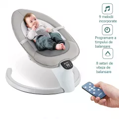 Balansoar bebe electric, portabil, cu conectare la priza si telecomanda, timer si muzica, buz