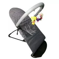 Balansoar ergonomic cu bara de activitati cu 3 jucarii pentru bebelusi, cu inclinare reglabila, 3 trepte , pliabil, gri, buz