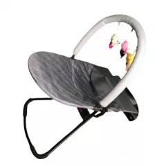 Balansoar ergonomic cu bara de activitati cu 3 jucarii pentru bebelusi, cu inclinare reglabila, 3 trepte , pliabil, gri, buz
