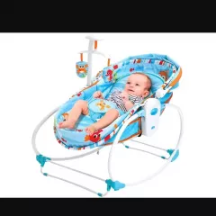 Balansoar pentru bebe, leagan 5in1, multifunctional, carusel muzical inclus, vibratii, plasa de tantari, spatar reglabil, albastru