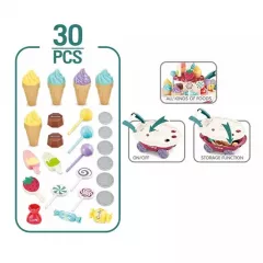 Carucior tip carusel cu inghetata si dulciuri, jucarie lumini si sunete, 30x27 cm, Plastic, Multicolor, buz