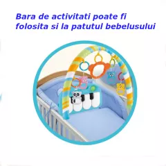 Centru de activitati multifunctional, 4 in 1, saltea bebelusi, cu lumini si sunete, pian si oglinda detasabile , jucarii zornaitoare, bara de activitati, educativ si interactiv, lavabil, roz