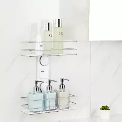 Mobilier baie - Etajera dubla pentru baie, pentru organizare si depozitare, din ABS sistem prindere de perete, 38.5x30 cm, buz.ro