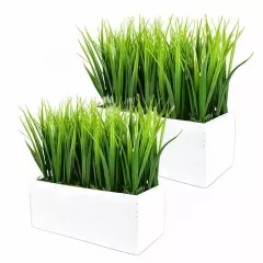 Accesorii gradina - Ghiveci cu iarba artificiala, planta decorativa, 21x20x8 cm, buz.ro