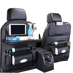 Huse scaun auto - Husa auto organizator pentru scaun masina, cu tavita si buzunare, universal, din piele ecologica, negru, buz, buz.ro