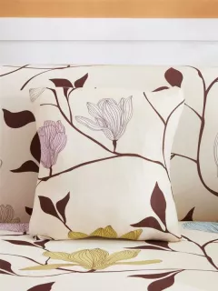 Husa elastica universala pentru canapea si pat, galben auriu cu flori crem, 190 x 210 cm
