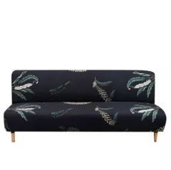 Husa elastica universala pentru canapea si pat, negru frunze verzi 190 x 210 cm