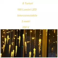 Instalatie luminoasa pentru Craciun, perdea de lumini, cu sloi de gheata, turturi, interconectabila, 3 metri, alb cald