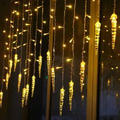 Instalatie luminoasa pentru Craciun, perdea de lumini, cu sloi de gheata, turturi, interconectabila, 3 metri, alb cald