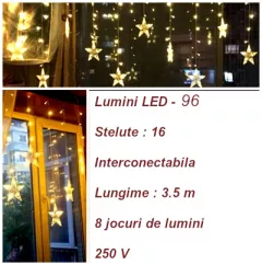 Instalatie pentru Craciun, perdea luminoasa, ploaie de stele, 3.5 metri, pentru interior sau exterior, lumini LED, alb cald