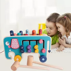 Jucarii 2-3 ani - Joc de motricitate si dexteritate cu ciocanel, pian, joc de indemanare pe roti, cu fir,din lemn, elefant, buz, buz.ro
