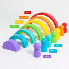Jucarii 2-3 ani - Joc tip PUZZLE Curcubeul Magic, Montessori, din lemn, 7 piese, 7 pitici, multicolor, BUZ, buz.ro