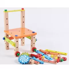 Jucarie din lemn educativa si interactiva, tip scaunel, multifunctional, Montessori, asociere, invatare prin joaca