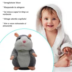 Jucarii interactive - Jucarie interactiva hamster vorbaret pentru bebelusi si copii, din plus, educativa, inregistreaza si reda vocea, imitator, gri, buz.ro