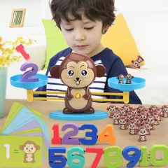 Jucarii 3+ - Jucarie interactiva, maimuta cu balanta, matematica educativa pentru acasa, gradinita, prescolari, invatarea numerelor, 65 piese colorate, buz.ro
