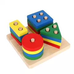 Jucarie interactiva si educativa Montessori, sortator figuri geometrice, puzzle, din lemn