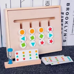 Jucarie intractiva si educativa puzzle Montessori, joc de culoare, orientare, logica, sortare dupa model, din lemn