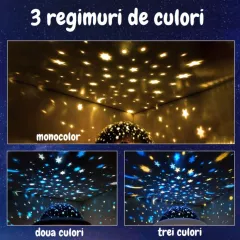 Lampa de veghe constelatii tip ozn, pentru copii, 3 culori, lumina reglabila, 3 filme de proiectie, alb