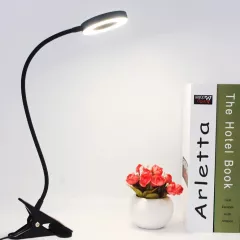 Lampa LED de birou, cu clema, 3 intensitati lumina 4000K, reglabila, flexibila, 360 grade, neagra
