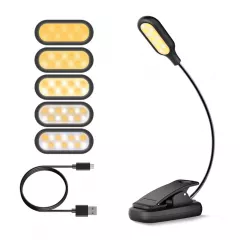 Lampa LED pentru citit, cu clema, 3 intensitati lumina 6500K, reglabila, flexibila, 360 grade, neagra