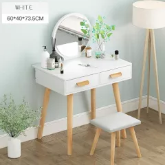 Masuta de toaleta cu oglinda statie de machiaj si taburet, 2 sertare, design vintage, alb