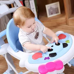 Premergator bebe cu centru de activitati, muzica, reglabil,cu husa, roti, albastru
