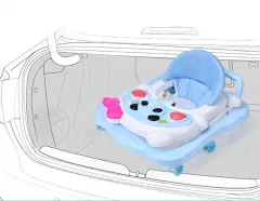 Premergator bebe cu centru de activitati, muzica, reglabil,cu husa, roti, albastru