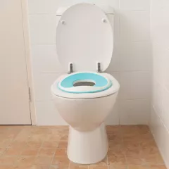 Reductor WC pentru copii, portabil, antiderapant, cu inel de prindere, albastru cu alb