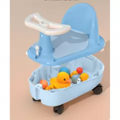 Cadite si accesorii baie - Scaun de baie si tricicleta 2in1 pentru bebe , cu husa antiderapanta, cutie depozitare pe roti, universal, +6 luni, albastru, buz.ro