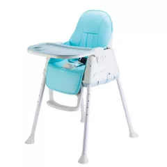 Scaun de masa pentru bebe, multifunctional, 2in1, cu husa, tavita detasabila, albastru, buz