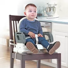 Scaun inaltator de masa, pentru bebe, copii, booster, pliabil si reglabil, gri cu alb