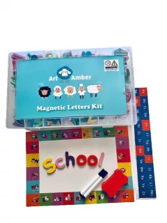 Jucarii 3+ - Set 253 piese cu litere alfabet magnetice, 1 tabla magnetica cu doua fete si cutie de depozitare, jucarii educative pentru copii de 3+ ani, buz.ro