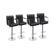 Set 4 scaune bar, salon, cu inaltime reglabila 64-84 cm, dimensiune 116x43 cm, hidraulic, piele ecologica, negre, buz