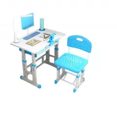 Camera copilului - Set birou pentru copii, cu masa si scaun, lampa, suport pahar, sertr, albastru, buz.ro