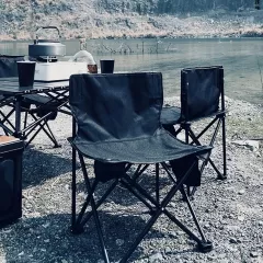 Set camping cu masa si 2 scaune pliabile, cu geanta de transport, aluminiu, negru, 53x51x50 cm