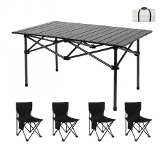Set camping cu masa si 4 scaune pliabile, cu geanta de transport, aluminiu, negru, 95x52x50 cm