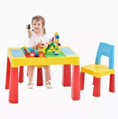 Set masa lego si 2 scaune, cu spatiu de depozitare pentru diferite activitati, picioare antiderapante, multicolor