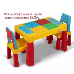Set masa lego si 2 scaune, cu spatiu de depozitare pentru diferite activitati, picioare antiderapante, multicolor