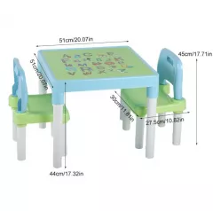 Set masa si 2 scaune pentru activitati copii, cu design interactiv, alfabet albastru, 51x51 cm