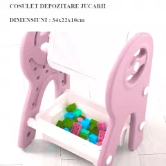 Camera copilului - Set masa si scaun, interactiva 2 in1 cu tabla de scris si masa lego si cos de depozitare , pentru copii, cu 3 carioci si jucarii lego incluse, multifunctionala, roz, buz.ro
