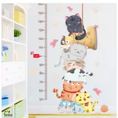 Camera copilului - Sticker autocolant de perete pentru camera copilului cu pisicute,  rezistent la zgarieturi si apa, detasabil si reutilizabil, 110 cm, buz.ro