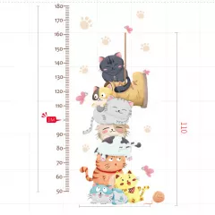 Sticker autocolant de perete pentru camera copilului cu pisicute,  rezistent la zgarieturi si apa, detasabil si reutilizabil, 110 cm