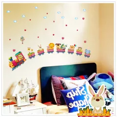 Sticker autocolant de perete pentru camera copilului, trenulet,  rezistent la zgarieturi si apa, 158x52 cm