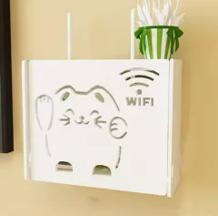 Suport router wireless pentru mascare fire si echipament WI-FI, 24x20 cm, pisicuta, alb
