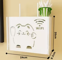 Suport router wireless pentru mascare fire si echipament WI-FI, 24x20 cm, pisicuta, alb