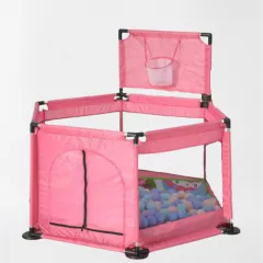 Tarc pentru copii hexagonal, pentru interior/exterior, cu cos de baschet, 30 bile incluse, roz, 125x112x65 cm, buz