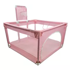 Corturi si Tarcuri de joaca - Tarc pentru copii, pentru interior/exterior, cu cos de basket, 123x123 cm, roz pastel, buz, buz.ro