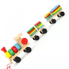Jucarii 3+ - Trenulet lemn, jucarie educativa copii Montessori, cu forme geometrice, multicolor, 31x5x8 cm, buz.ro